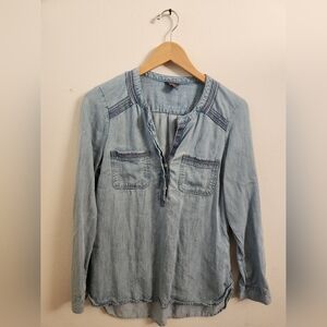 Eddie Bauer‎ Women's Chambray Denim Embroidered Tunic Top Western Blue Small